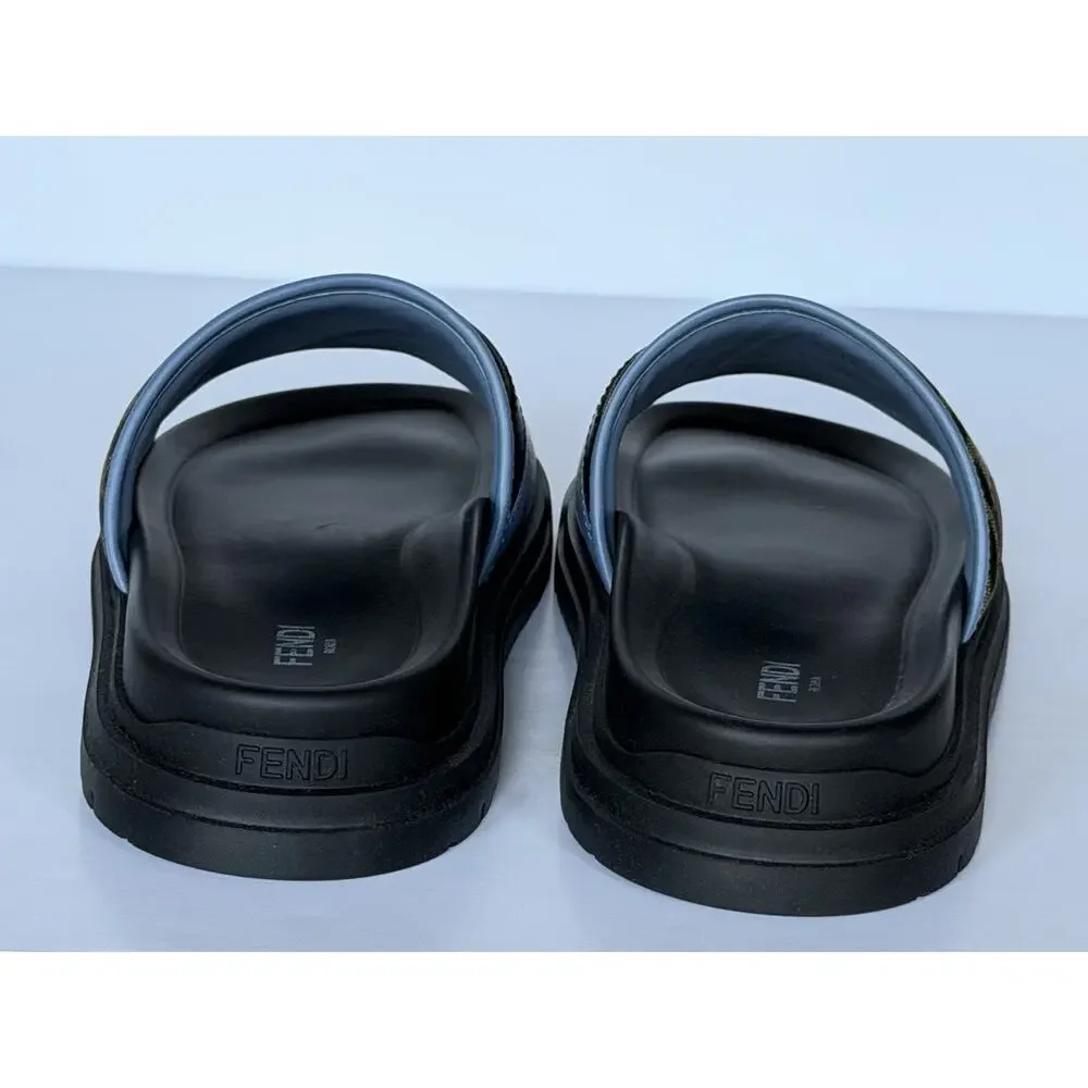 Fendi Men's FF Diagonal Leather/Fabric Slide Sandals 10 US/9 UK 7X1674 NWT $595